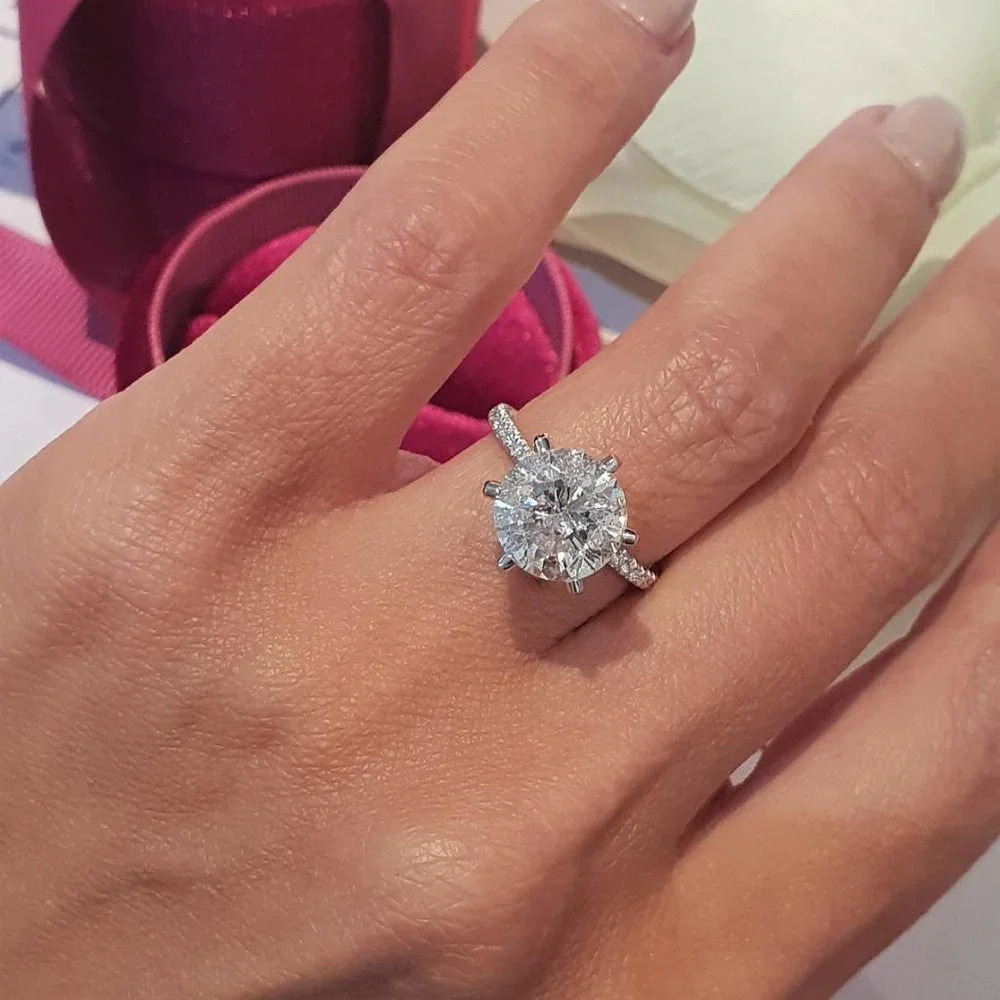 🌸DIAMOND SOLITAIRE FLOWER ROUND BRILLIANT CUT CZ WEDDING RING, K766 - Picture 4 of 9